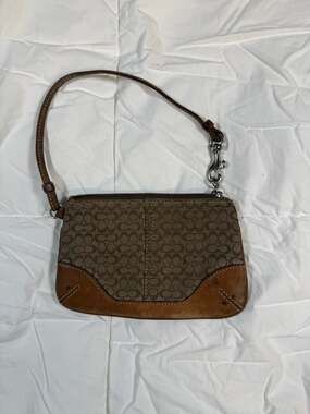 Vintage Coach Signature Brown Canvas and Leather Wristlet
